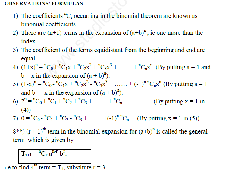 CBSE Class 11 Mathematics Binomial Theorem Assignment Set D